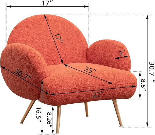 Orange Accent Sherpa Chair, Comfy Boucle Chair for Reading Bedroom Living Room with Golden Metal Legs Teddy Tufted Backrest Sofa Armchair Side Chair