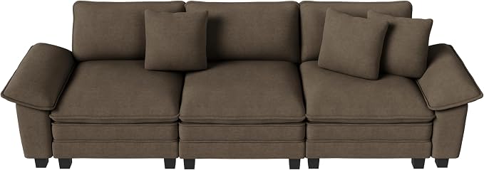 PHI VILLA Modern Modular Couches Sets, 123.6" Cloud Sectional Sofa with Upholstered Deep Seat, 3-Seater Couch for Living Room Small Spaces, Chenille Grayish Brown