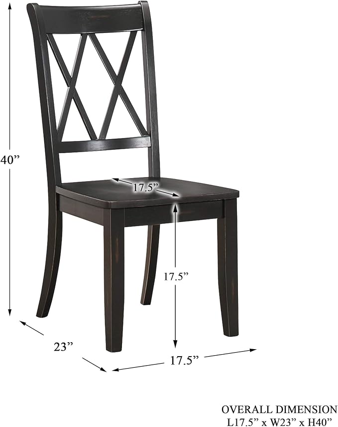 Lexicon Janina 5-Piece Dining Table Set - 66" Wood Kitchen & Dining Room Table with 4 Double X-Back Chairs, Rustic Farmhouse Rectangular Dining Set for Breakfast Nook & Family Meals, Black