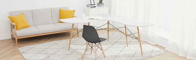 Teamson Home Roberto Mid-Century Modern L-Shaped Corner Desk with Tapered Legs and Black Metal Accents, Light Gray