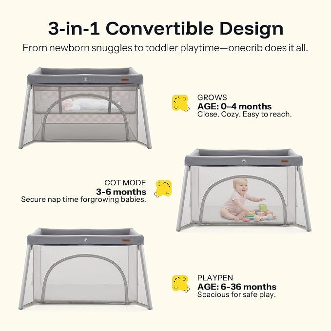 HARPPA Travel Crib with Comfy Pad, Lightweight Portable Crib Requires No Assembly, Foldable Pack and Play for Baby and Toddlers, Compact Play Yard with Bed,Gray