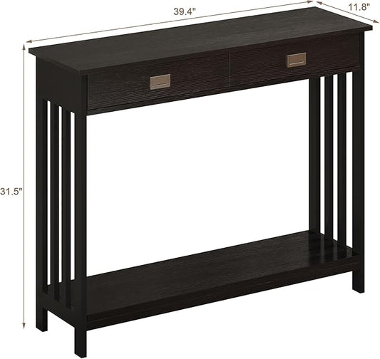 ChooChoo 39" Black Entryway Table with Drawer, Narrow Console Table with Storage Shelf, Sofa Table for Living Room, Entryway, and Hallway