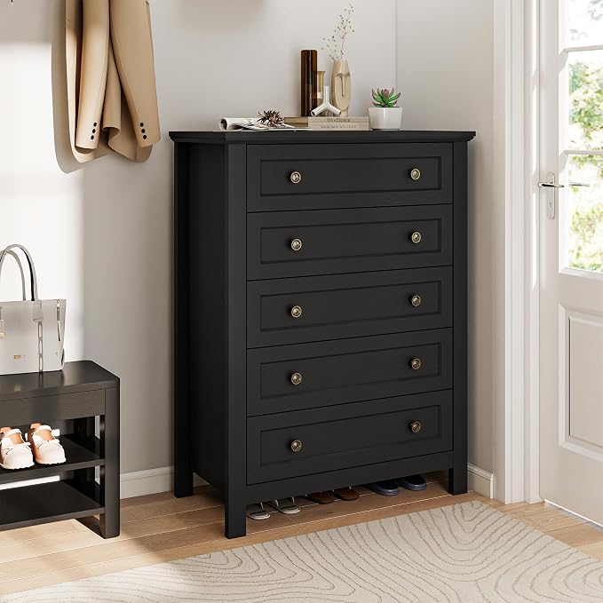 Farmhouse Dresser Nightstand Sets, 2-Piece Bedroom Furniture Set for Home | 5 Drawer Tall Dresser & 6 Dresser Closet , Chest of Drawers for Bedroom, Living Room, Entryway, Black