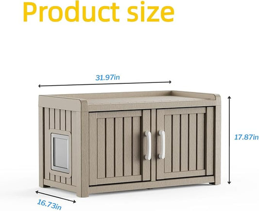 2 Doors Shoe Storage Bench - 2 Side Door Hidden Furniture Cabinet with Storage, Waterproof Entryway Bench with Seat for Indoor Outdoor, Outdoor Shoe Storage for Hallway, Grey