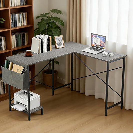 L Shaped Desk, 50 Inch Reversible Computer Desk Corner Gaming Table with CPU Stand & Storage Bag, Sturdy Metal Frame PC Workstation for Home Office
