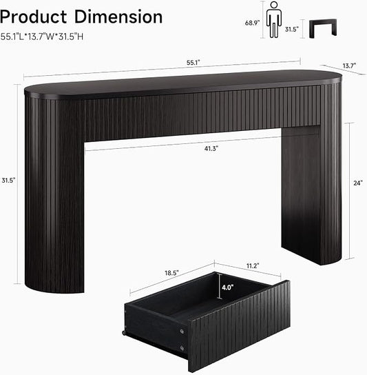 ONBRILL 55 Inch Console Table with 2 Drawers, Entryway Tables with Storage, Sofa Table Behind The Couch, Hallway Tables, Black
