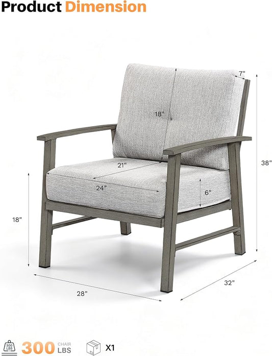 2 Pieces Outdoor Patio Chairs, Outdoor Aluminum Armchair Conversation Set with Thick Cushions, All Weather Patio Furniture Sofa Chairs Set for Garden, Poolside, Lawn, Limed Oak
