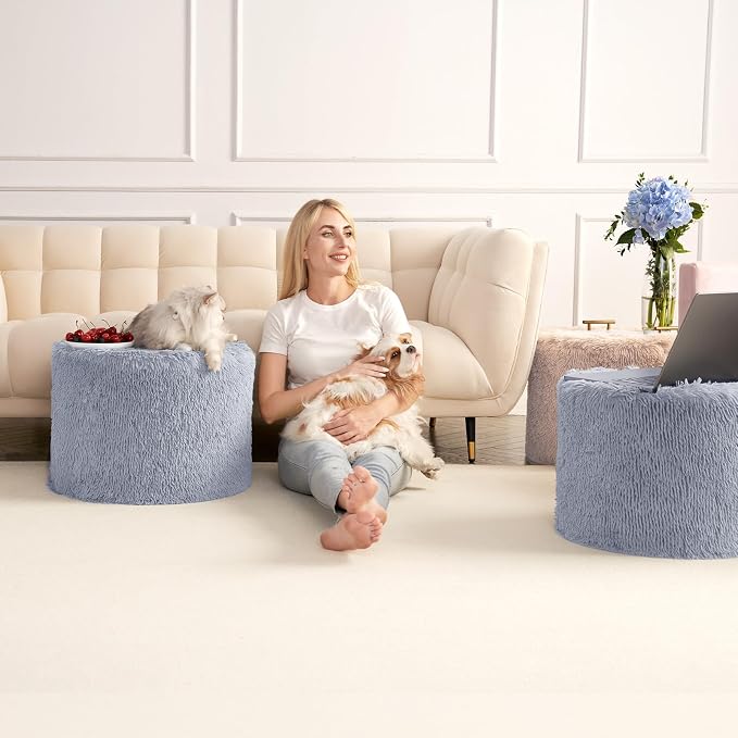 Hansleep Whole Foam Pouf Ottoman, Durable Sturdy Stool with Washable Cover Grey