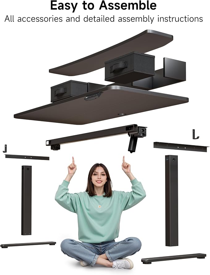BIZUM Standing Desk with 2 Drawers Computer Desk-Stand up Desk Home Office Gaming Memory Desks C-Clamp Mount Compatible, 48x24 Inch Black