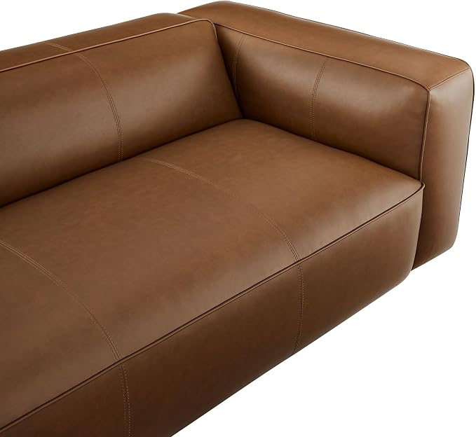 Modway Auren Vegan Leather Sofa in Coffee - Faux Leather Couch - Comfy Modern PU Leather Sofa - Oversized Mid Century Modern Couch for Living Room, Apartment, Loft