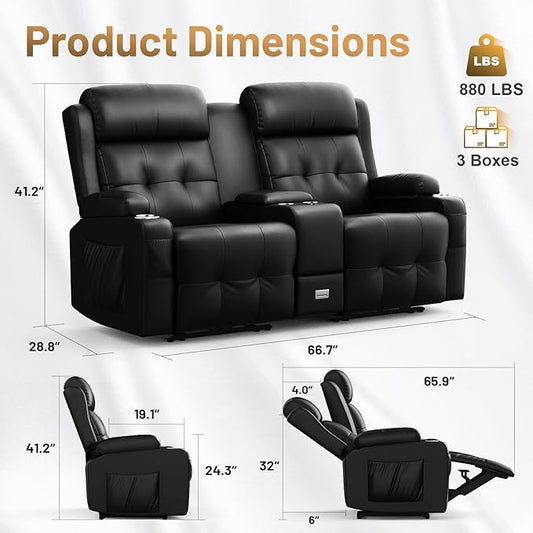 Recliner Sofa Set, Home Theater Seating with Massage, Loveseat Recliner Couch and 2 Recliner Single Chairs with USB, Wall Hugger Reclining Movie Theater Chair with Cup Holders, Drawer for Gaming Room