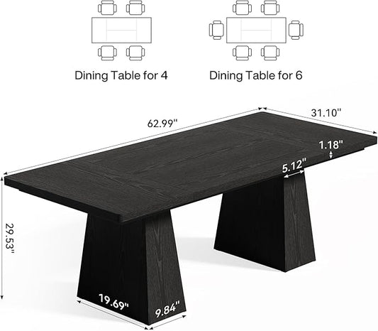 Rectangle Dining Table for 4-6 People,Wooden Table with Heavy Duty Legs