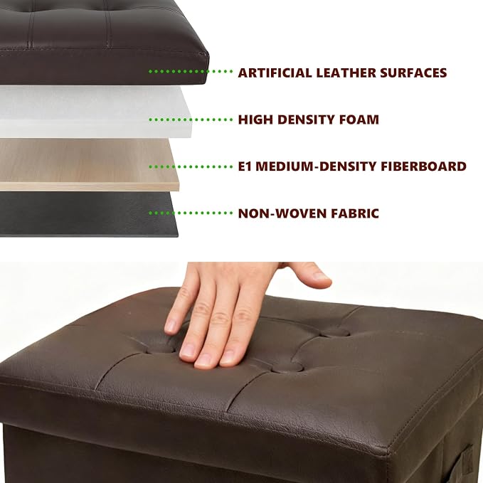 ALASDO Storage Ottoman Footrest Stool Small Ottoman with Storage Foldable Ottomans Foot Rest Footstool Bench for Living Room 17x13x13inches Brown