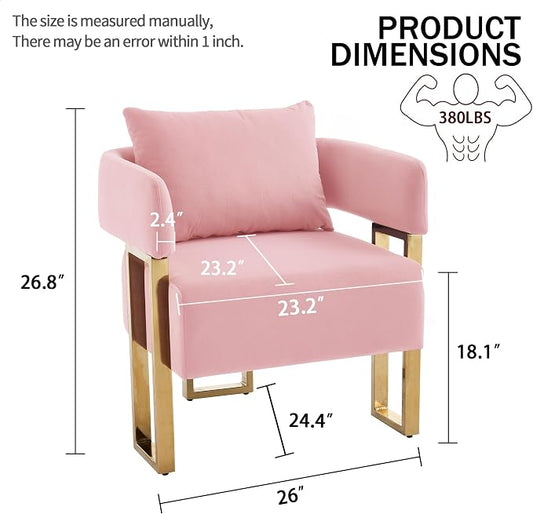 YISHENG Modern Barrel Accent Chairs Set of 2, Living Room Side Chairs with Golden Metal Legs Velvet Upholstered Reading Armchairs no Wheels for Vanity/Reception Room//Bedroom/Lounge/Office, Pink