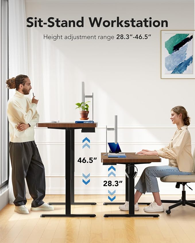 HUANUO 71 x 30 inch Electric Standing Desk, Powerful Brushless Motor Large Height Adjustable Table, 4 Memory Preset Sit Stand Up Desk, Home Office Computer Table with Thick T-Shaped Frame, Vintage