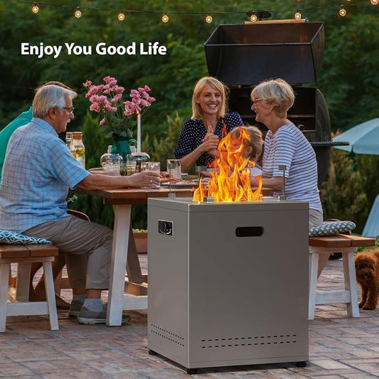Electactic 19" Square Smokeless Propane Fire Pit Table, 50,000 BTU Portable Outdoor Patio Heater with Lava Rocks, Glass Wind Guard & Cover for Deck, Backyard, Garden, Camping (Black)