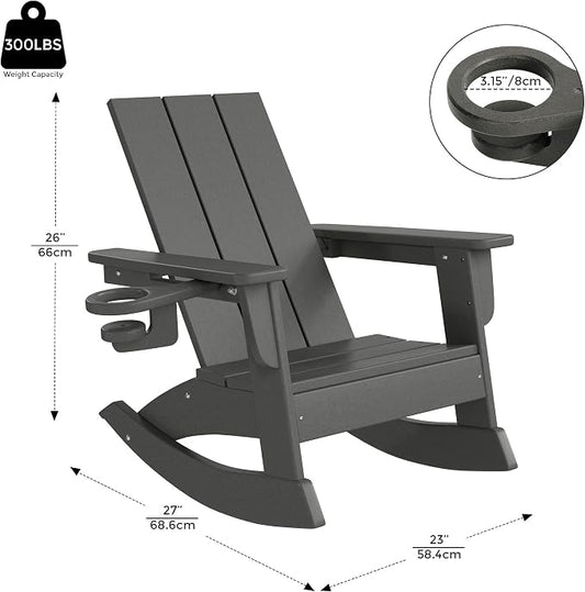 Costaelm Palms Kids Outdoor Preschool HDPE Plastic Modern Adirondack Rocking Chair (Set of 2), Gray