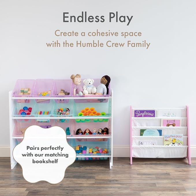 Humble Crew Toy Storage Organizer with 16 Removable Storage Bins for Kids Playroom, 4-Tier Toddler Toy Organization and Storage, White/Purple/Pink/Blue