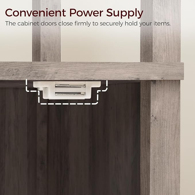 MAHANCRIS Farmhouse Nightstand with Charging Station, Greige Bedside Table with USB & Type-C Ports, End Table with Storage Cabinet and Open Shelf, Modern Side Table for Bedroom, Grey ETGY96E01