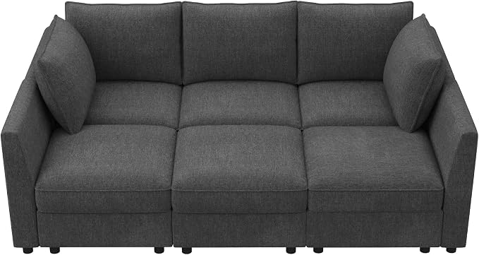 HONBAY Modular Sofa Sectional Sleeper Couch with Storage Modular Couch Convertible Couches for Living Room - Snowflake Velvet Grey