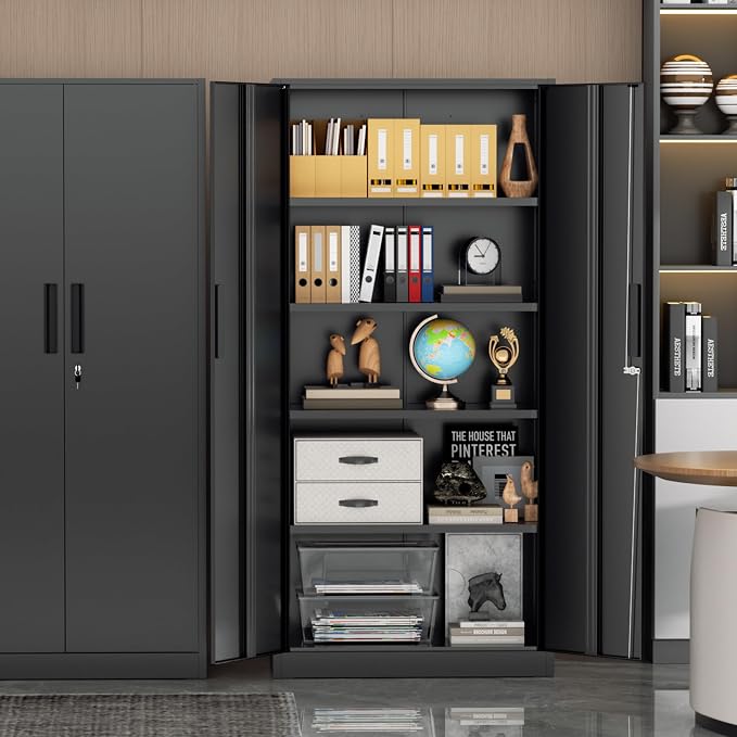 Incbruce 72” Metal Storage Cabinet, Garage Cabinets and Storage System with Doors and Shelves, Tall Lockable Tool Cabinet for Garage, Office, Home (Black)