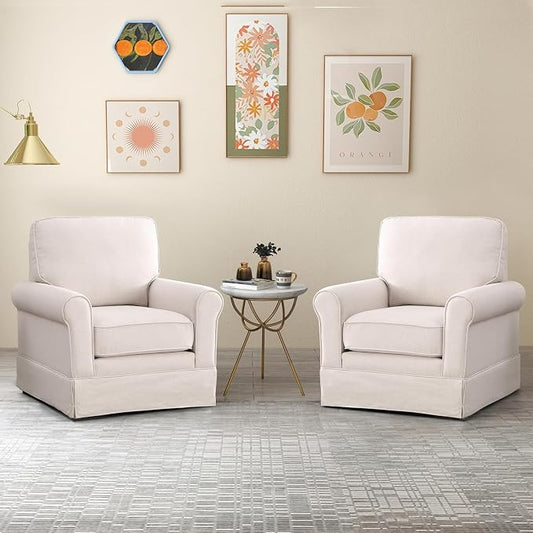 INZOY Swivel Accent Chair Linen Mid Century Modern Chair, Comfy Swivel Barrel Reading Chair, Upholstered Square Chair for Living Room Bedroom Small Spaces, Fully Assembled, Beige