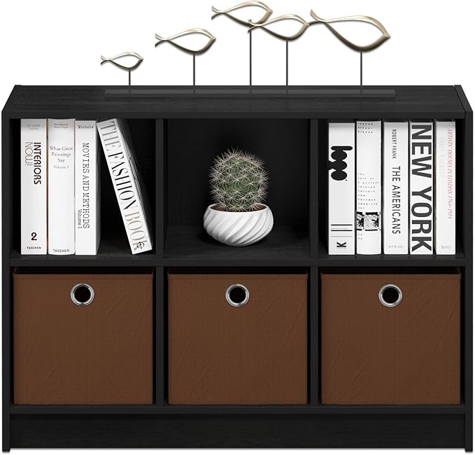 Furinno Cubic Closet Organizers and Storage, 6-Cube Closet Organizer with Bins, Open Shelf Storage, for Wardrobe, Bedroom, Living Room, Americano