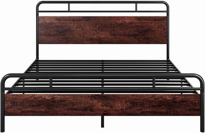 Allewie King Size Platform Bed Frame with Wooden Headboard and Footboard, Heavy Duty 13 Metal Slats Support, Under-Bed Storage, No Box Spring Needed, Noise Free, Easy Assembly, Mahogany