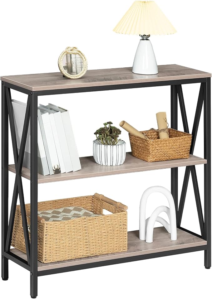 MAHANCRIS 31.5" Sofa Table, Industrial Console Table, 3-Tier Narrow Sofa Table with Storage Shelves, Foyer Table for Entryway, Hallway, Living Room and Bedroom, Easy Assembly, Greige CTHG8001Z1