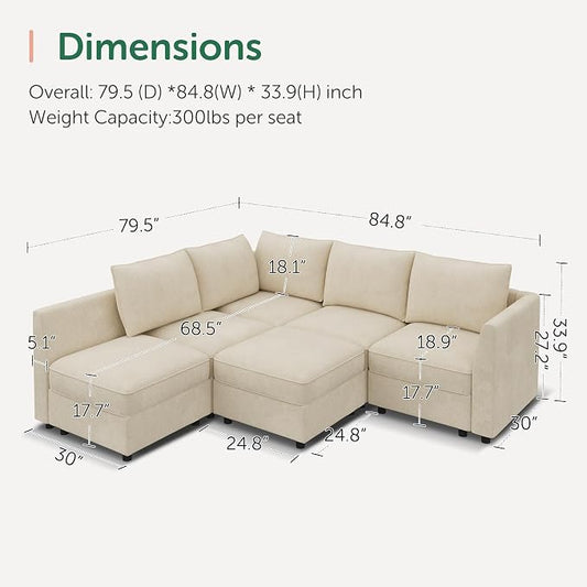 HONBAY Modular Sectional Sofa L Shaped Sectional Couch with Storage, Convertible Couches for Living Room - Beige