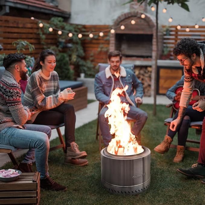 Smokeless Fire Pit with Travel Bag, Portable Outdoor Wood Burning Fireplace, 19 Inch Stainless Steel
