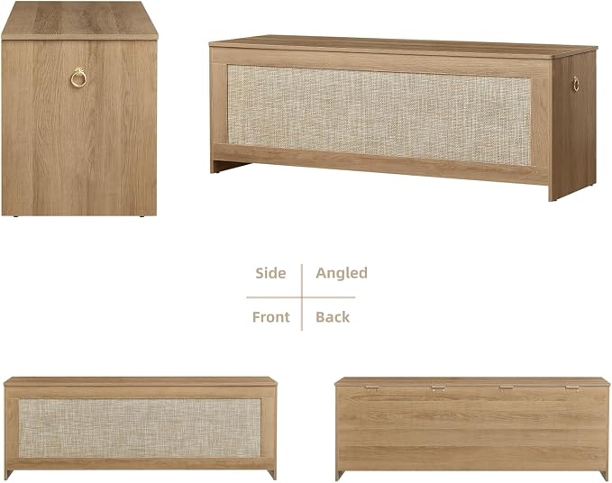 51.2" Storage Chest Extra Large,Storage Bench with 2 Safety Hinges,Wooden Shoe Bench,51.2x15.7x18.3 Inch,Easy Assembly,Storage Bench for Bedroom,Living Room,entryway(Cherry Brown)