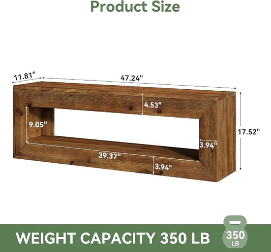 Solid Wood Entryway Bench, 47" Rustic Farmhouse Indoor Bench Seat with Storage Shelf for Entrance, Hallway, End of Bed
