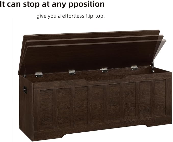 VANKILEY 51.2" Storage Chest Extra Large,Storage Bench with 2 Safety Hinges,Shoe Bench,51.2 * 15.7 * 19.1 inches,Wooden Trunk for Bedroom,livingroom,entryway,Supports 220 lb,Easy Assembly(Espresso).