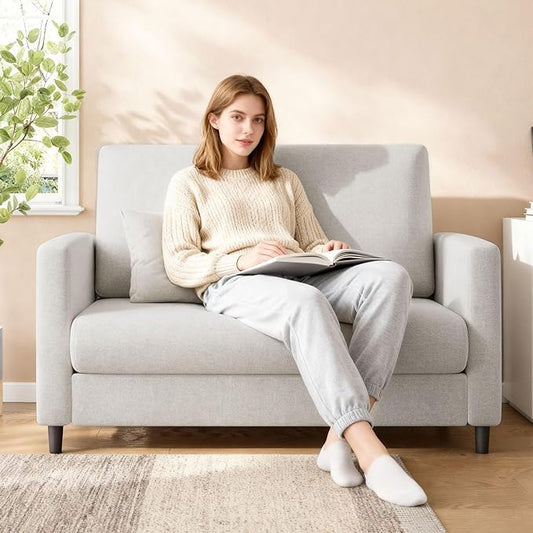 IDEALHOUSE Loveseat Sofa, 52" Love Seat for Small Spaces, Mid Century Sofa Accent Chair, Wood Frame, Tool-Free Assembly, Comfy Sofa Couch for Bedroom, Living Room, Beige