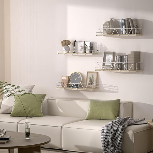 Amaoot Floating Shelves Set of 3, Home Wood Wall Shelf, Farmhouse Shelf for Bedroom, Wall Mounted Floating Shelf for Living Room, Bedroom, Bathroom, Kitchen, Office (White-4pcs)