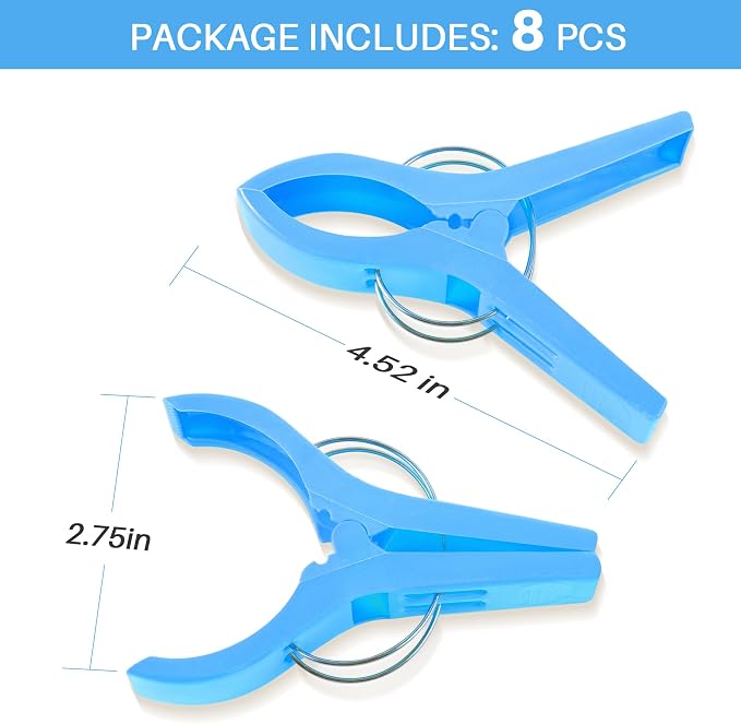 JABINCO Beach Towel Clips Chair Clips Towel Holder,Plastic Clothes Pegs Hanging Clip Clamps (Pack of 8)