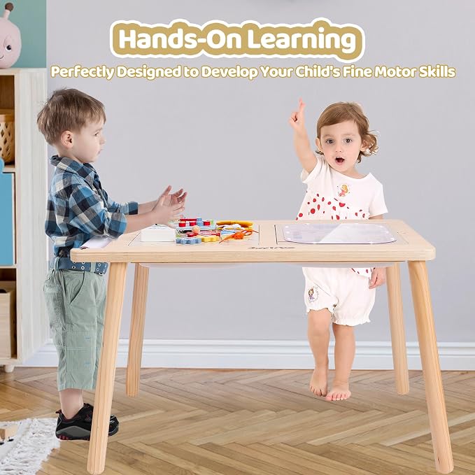 Joylike Sensory Table with Busy Boards for Toddlers 1-3, 7-in-1 Drawing and Activity Table with 4 Busy Boards, 2 Storage Bins & Paper Roll, Educational Learning Gifts for 1 2 3 4 5 Year Old Boys Girls