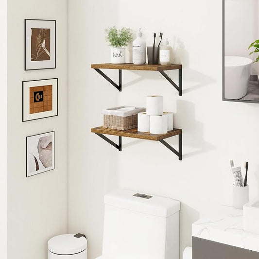 Axeman Deep Floating Shelves | 16 Inch Brown Wall Shelves Set of 2 | 10 Inch Deep Wood Floating Shelves for Wall | 16" W x 10" D Rustic Brown Shelves for Living Room Bathroom Kitchen