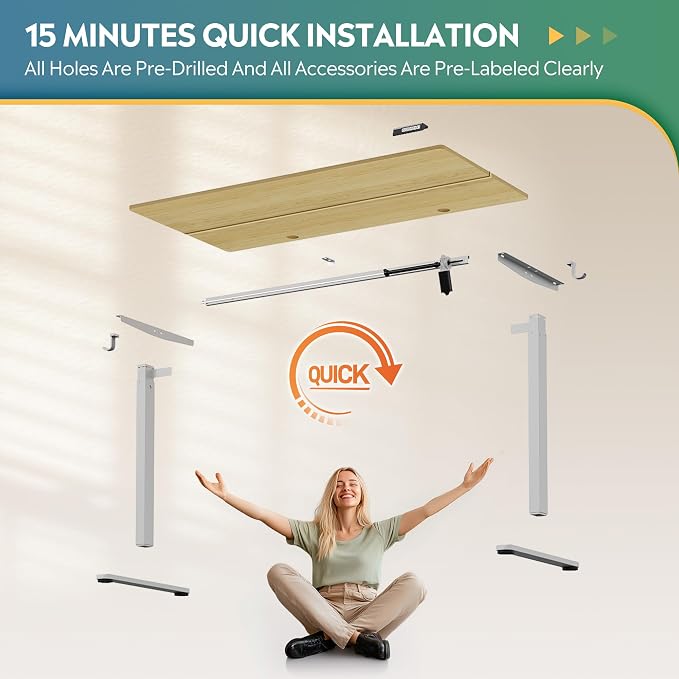 DEVAISE 48 Inch Electric Standing Desk, 3 Adjustable Computer Desk for Home Office, Ergonomic Sit to Stand Desk with LED Touchscreen, Headphone Hook, 3 Memory Preset, with Split Top, Maple