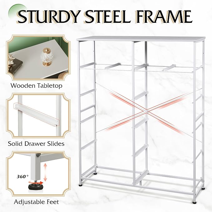 WLIVE Tall White Dresser for Bedroom with 12 Drawers, Dressers & Chests of Drawers, Fabric Dresser for Closet, Living Room, Storage Dressers with Storage Drawers, Steel Frame, Wood Top