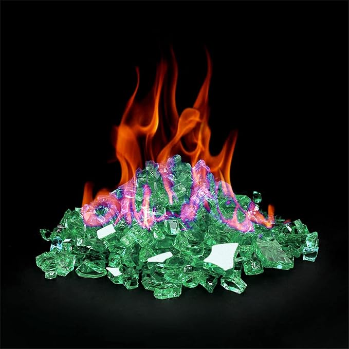 Onlyfire 10 lbs Fire Glass Rocks 1/4 Inch, Reflective Tempered Glass for Propane Fire Pit & Gas Fireplace, High Luster Firepit Glass Stones for Fire Table, Light Green (Multicolor Options Available)
