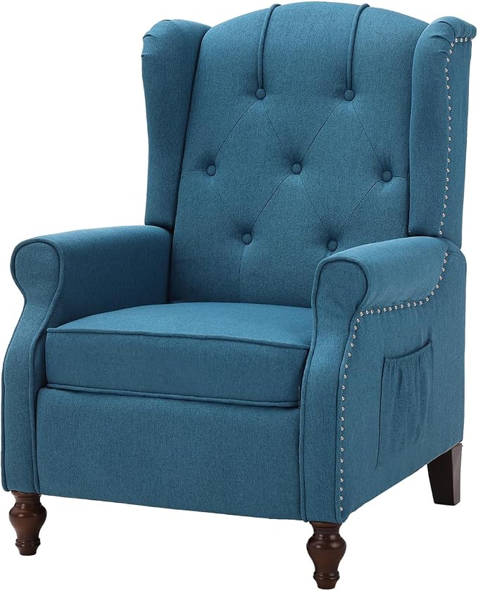 Wingback Recliner Chair with Massage and Heat Tufted Fabric Push Back Arm Chair, Recliner Chair for Living Room Bedroom Home Theater (1,Peacock Blue)