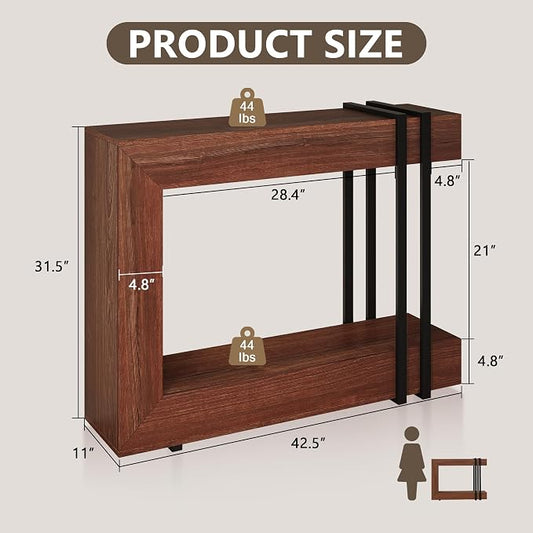 Einhomn 42.5" Console Table Behind Couch, 2-Tier Narrow Entryway Table with Storage, Wood Sofa Tables for Entrance/Hallway/Living Room/Foyer, Walnut Brown