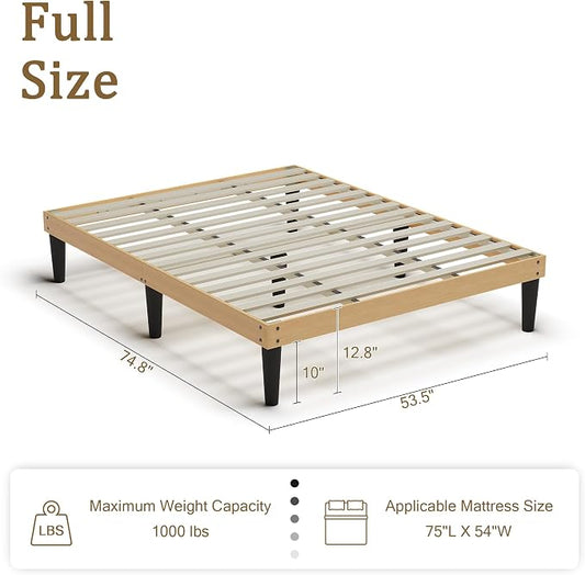 Yumori 12.9 Inch Minimalist Style Full Size Bed Frame, Wood Platform Bed with Wood Slat Support, No Box Spring Needed, Easy Assembly, Natural