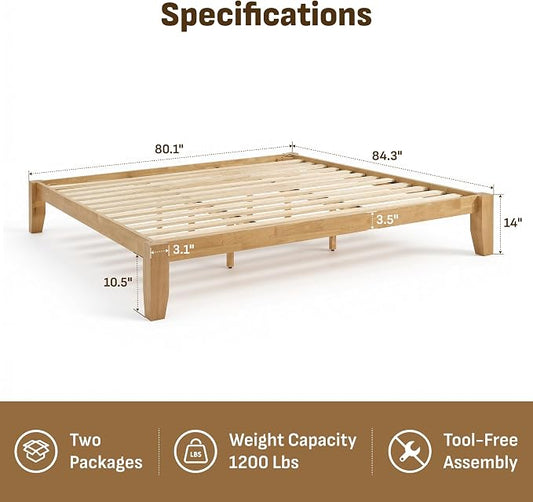 Softa Mikor King Japanese Joinery Bed Frame, Solid Rubberwood, 1500 Lbs Heavy Duty Slats Support, SGS Certified, 15Min No-Tool Setup, Under-Bed Storage, No Box Spring Needed, Noise-Free
