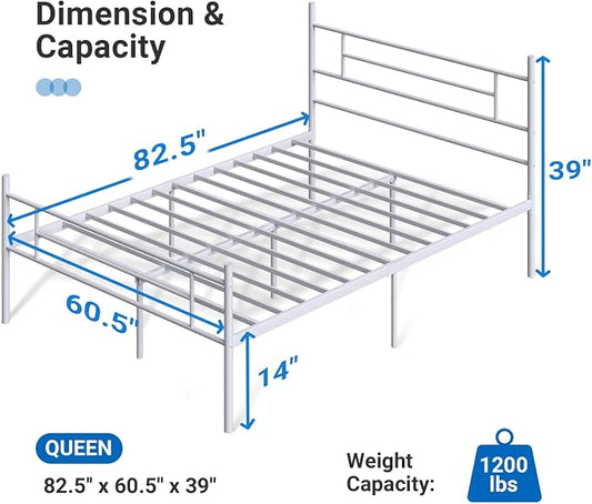 Avenco Metal Platform Bed Frame Queen Size with Classical Headboard and Footboard, 14 Inch, Under Bed Storage, Strong Metal Slats Support, Mattress Foundation, No Box Spring Needed