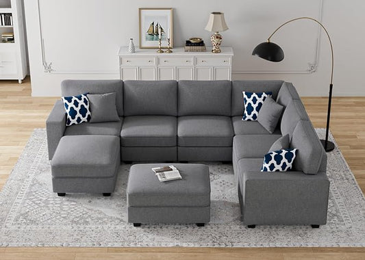 Legend Vansen Oversized Modular Sectional Sofa,U/L‑Shaped Reversible Couch with Ottoman,Deep Seat Plush Polyester Sofa for Living Room,8‑Seater,Dark Grey