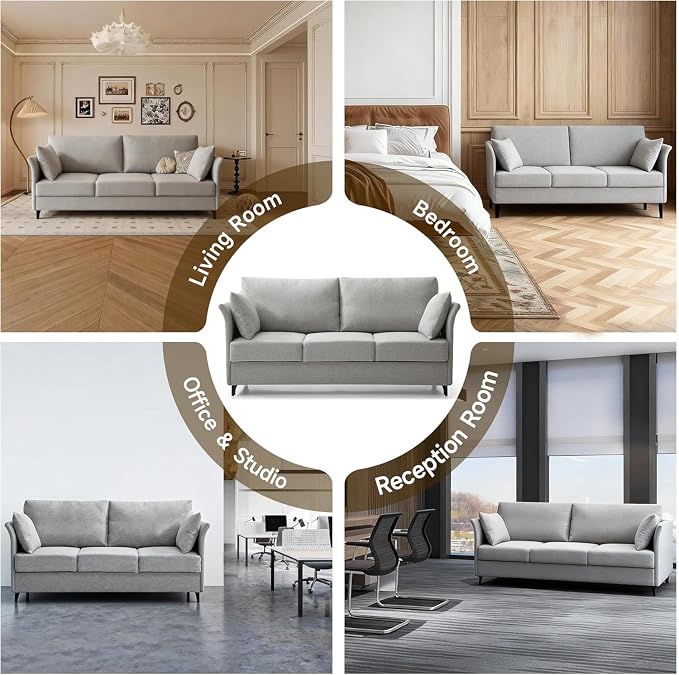 Mid Century Modern Sofa 3 Seat Couch 65.35" W Deep Seat Sofa for Living Room, 3 Person Seater Fabric Couch Sofa Comfy Sleeper Sofa for Apartment Bedroom