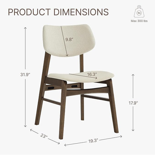 KISLOT Wooden Dining Chairs Set of 2, Upholstered Modern Dining Room Chairs, Solid Oak Wood Kitchen Chairs with Soft Cushion Backrest for Farmhouse, Restaurant, Café (Cream Fabric & Walnut Color)